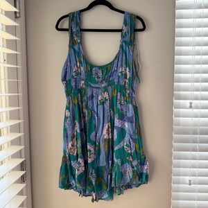 Free People Floral Blue and Green Dress